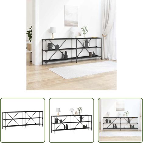 Holzwerkstoff -  Konsolentisch mit Regal Schwarz Eichen-Optik 200 x 30 x 75 cm (1/5)
