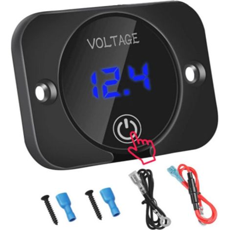 Testeur de tension étanche de voltmètre numérique DC 12V 24V LED pour camion de moto de véhicule marin de bateau de voiture avec panneau d'affichage tactile d'écran numérique de lumière bleue (1/5)