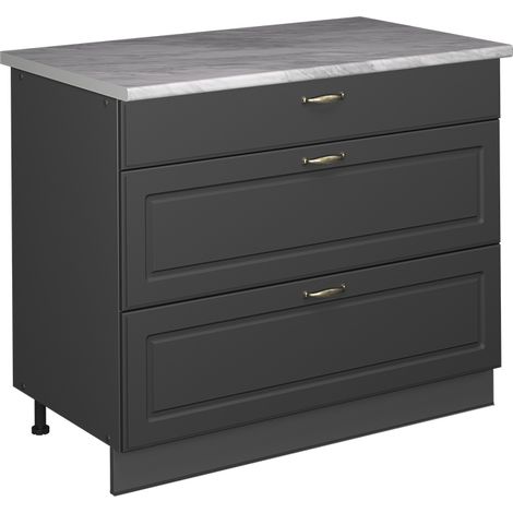 Küchenunterschrank Fame-Line, Anthrazit-Gold Landhaus/Anthrazit, 100 cm, AP Marmor, Vicco (1/5)
