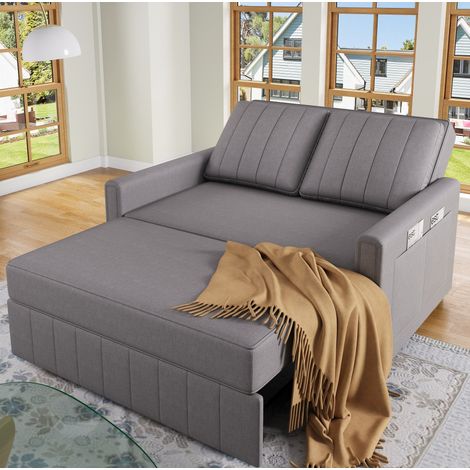 Sofá cama plegable 127x75x94 cm gris antiguo en lino y espuma con respaldo ajustable (1/5)