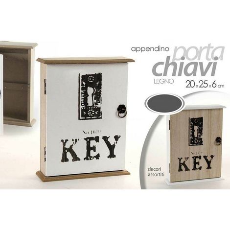 Trade Shop - Appendino Porta Chiavi Key Parete Con Ganci Legno 20x25x26cm Decori Ass. 762314 - (1/3)