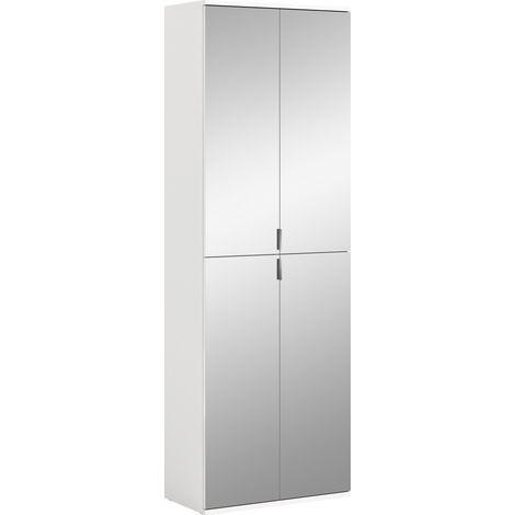 Armadio BODITE – 4 ante con specchi – Bianco laccato – Eleganza e luminosità