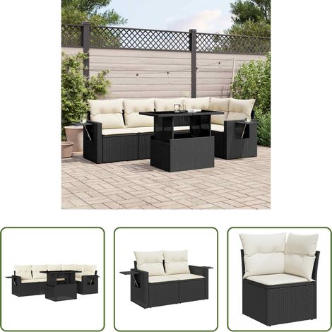 vidaXL Table de jardin - Salon de jardin 6 pcs avec coussins noir résine tressée (1/5)