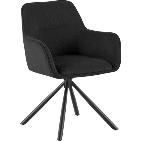 Chaise de salle à manger Tipton en velours côtelé Noir