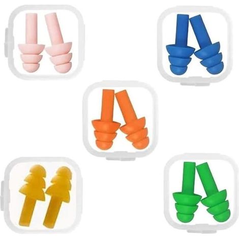 SABIR-Bouchons d'oreilles en silicone, réutilisables, antibruit, pour dormir et travailler (lot de 5). (1/4)