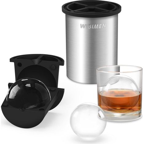 Eiswürfelbereiter für klare Eisbälle 6,4 cm Edelstahl & Silikon für Whisky (1/5)