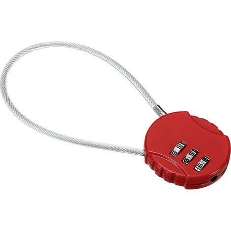 Rotes Zahlenschloss, 3,7 cm breit und 5 cm hoch, mit einem 3-stelligen, zurücksetzbaren Sicherheitscode. (1/5)
