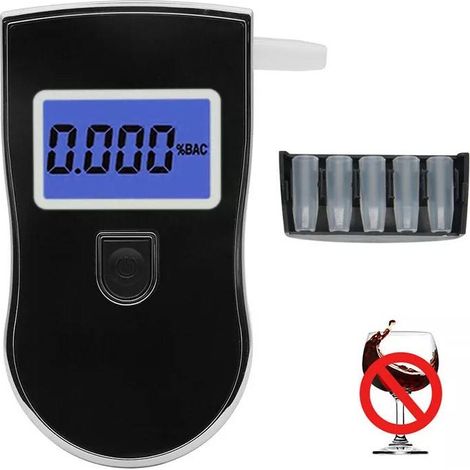 Ethylotest Électronique, Portable Éthylotest Numérique, Alcootest Éthylomètre avec Ecran LCD d'Affichage, Capteur à Semi-conducteur Testeur d'alcool avec Alarme, 5Embouchures(pile non incluse) (1/5)