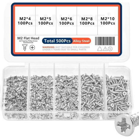 Selbstschneidende Schrauben, Legierungsstahl, 500-teiliges Sortiment, M2 (500pcs) (1/2)