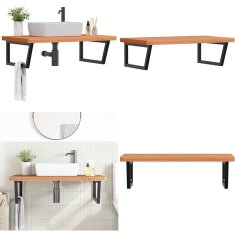 Waschbeckenregal Wandmontage Stahl und Massivholz Buche - Wandmontage - Holz Waschtisch (1/5)