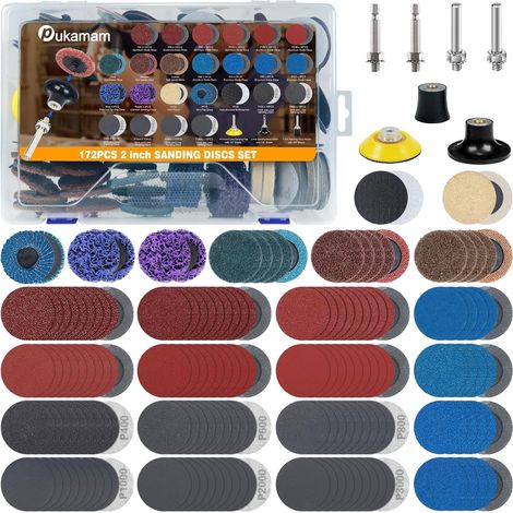 172Pièces Disques Abrasif 50mm Changement Rapide, Accessoire de Ponçage pour Perceuse avec Mandrin 25mm Compatible avec Meuleuses et Perceuses pour Ponçage et Polissage de Surfaces (1/5)