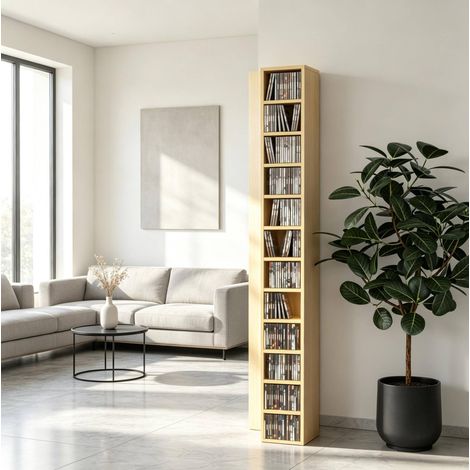 Tour CD 21x20x175 cm en MDF et aggloméré, naturel, gain de place pour petits espaces – MEUBLIV (1/5)