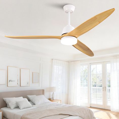 Ventilateur de plafond moderne de 152 cm (60 pouces) couleur bois naturel, intensité lumineuse réglable sur 3 couleurs, pales en bois massif, poignée