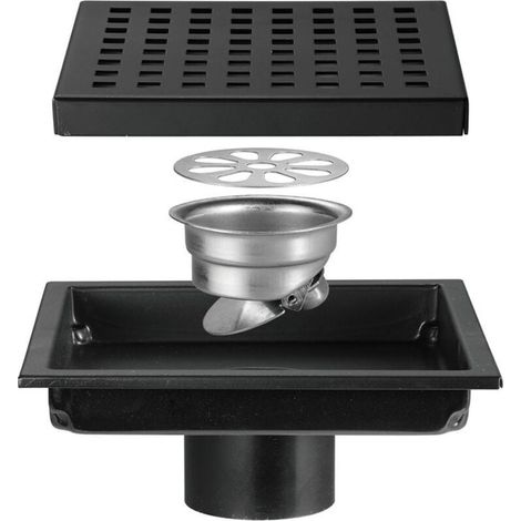 Siphon douche à l'italienne en acier inoxydable – Grille carrée 15x15cm – Filtre anti-obstruction pour cheveux et débris – Installation facile (1/5)