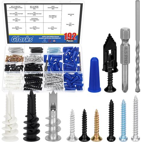 1 kit d'ancrages et de vis pour cloison sèche, comprend des ancrages muraux coniques en béton, des ancrages en plastique et des ancrages muraux creux, des ancrages autoperceuses, des vis (1/5)