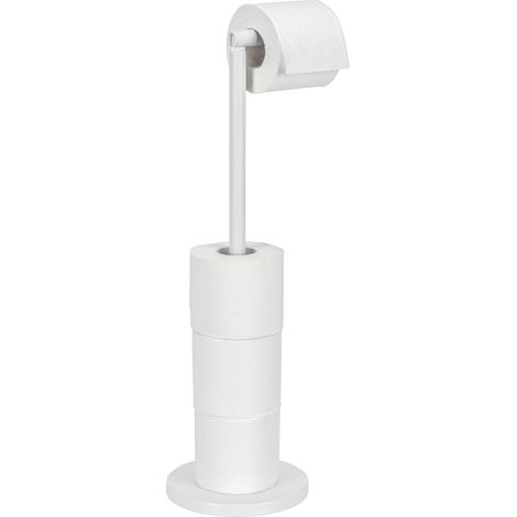 WENKO 2in1 Stand Toilettenpapierhalter, Weiß, platzsparend, für bis zu 4 Ersatzrollen, Weiß, Stahl weiß (1/5)