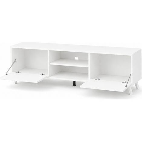 Mobile Porta TV Scandinavo Con 2 Ante Battenti Ripiani Centrali Aperti Gambe Moderne Per Televisori Fino A 75 Pollici Zona Living 180 X 39,6 X 49 Cm Bianco (1/4)