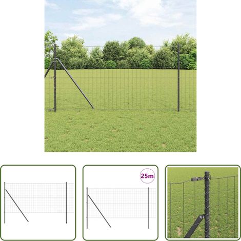 vidaXL Stahlzaun - Zaun mit Pfosten Grau 1 x 25 m Stahl und PVC (1/5)