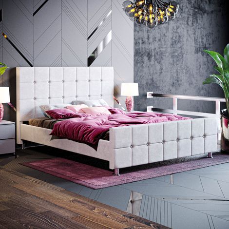 Valentina 5ft King Size Modern Fabric Bed Frame, 150 x 200 cm, Light-Grey-Velvet
