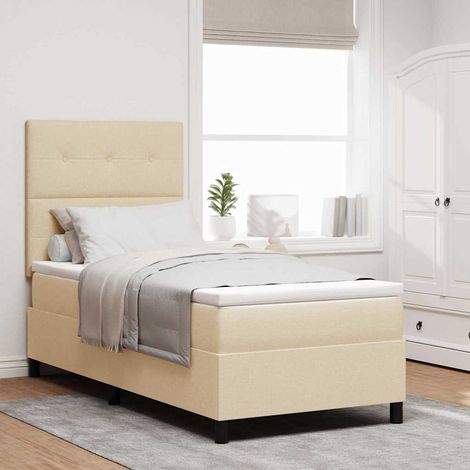 vidaXL Boxspringbett mit Matratze mit Kopfteil Creme 90 x 190 cm Stoff (1/5)