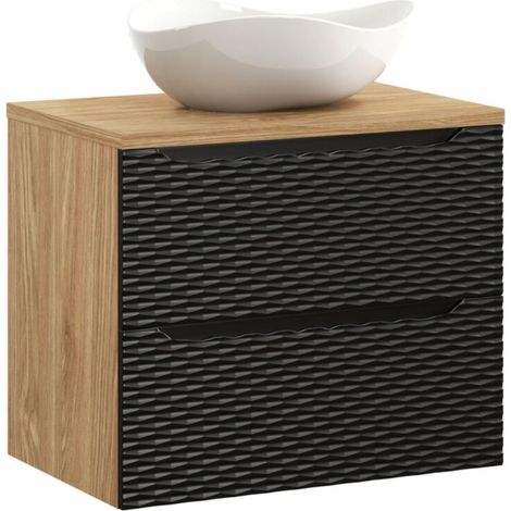 Badezimmer-Set YOKA schwarz: Waschtischunterschrank mit Schubladen 70 cm + Arbeitsplatte für Waschbecken + Aufsatzwaschbecken