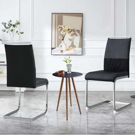 Silla de comedor, lote de 2, respaldo alto acolchado, PU y lino, negra DESVIAE (1/5)