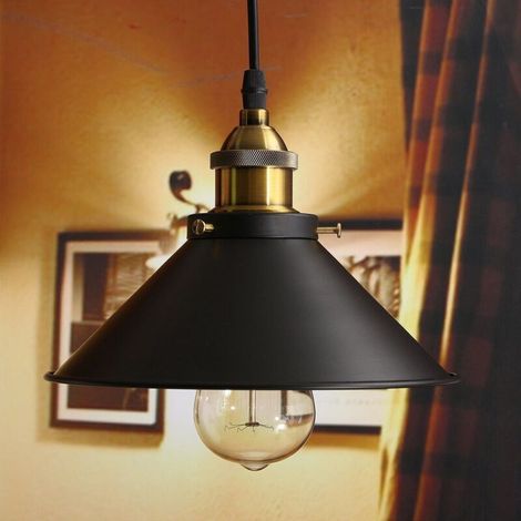Lampes À Suspension Rétro Plafonnier Industriel Lustre Vintage 220MM E27 (Noir) Abat-Jour En Métal Pour Loft Restaurant Café Bar