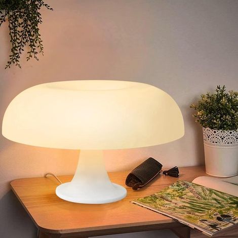 Lampada da comodino bianca dal design retrò a forma di fungo con 3 colori di luce, lampada a LED, lampada da scrivania per sala lettura/ufficio/dormitorio studentesco, lampada da tavolo decorativa (1/5)