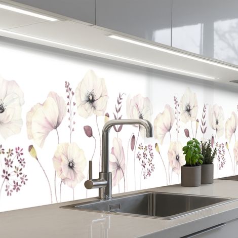 Kitchen Splashback Flowers - Pastel - Plants - White 500x80 cm