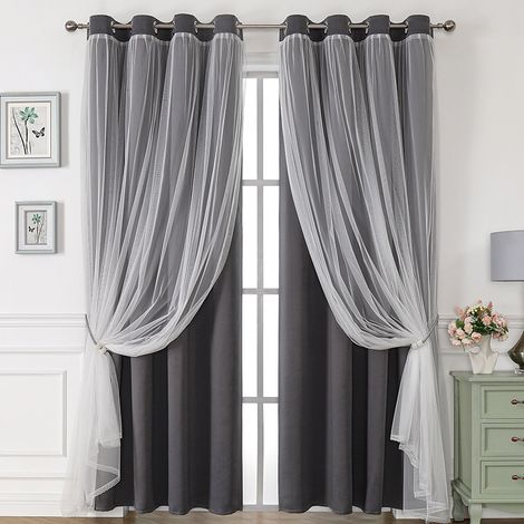 Double Rideau Occultant D'intérieur Pliant Isolant Pour Le Salon La Chambre 1pc 132×213cm Gris Foncé (1/5)