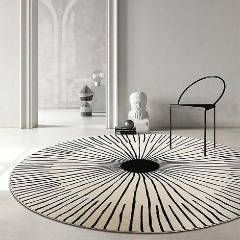 living Room Kids Room Modern Design Round Rug 80cm Round White Black Outdoor Geometric Stripe Pattern Decorative Carpet Short Pile Carpet Round Ru (1/5)