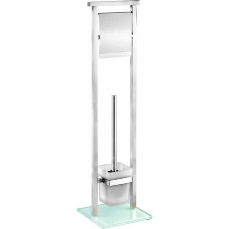 WENKO Piantana portarotolo e scopino WC Debar acciaio inossidabile - Portascopino WC, Acciaio inossidabile, 18 x 73 x 18 cm, Satinato (1/5)