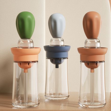 Bouteille d'Huile 2 en 1 avec Pinceau en Silicone pour Pâtisserie et Sauces, Récipient Doseur pour Cuisine