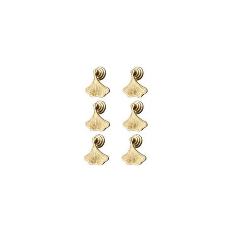Ginkgo Lot de 6 poignées en forme de feuille Doré avec pendentif en forme de goutte (1/5)