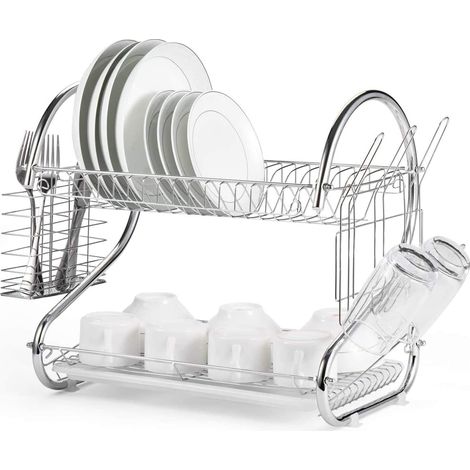 Hofuton Egouttoir à Vaisselle à 2 Niveaux, Inclus de Porte-Baguettes, Porte Gobelet, Planche à Découper etc, avec Planche Récupérateur d’Eau, 40cm x 26cm x 37cm - Type 1 (1/5)