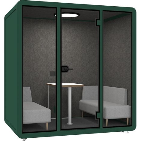 Cabine acoustique en aluminium et verre trempé - 4 personnes - Avec mobilier - Vert - NABARU (1/5)