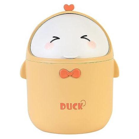 (Yellow)Mini Desktop Trash Can with Lid, Portable Cute Cartoon Style Trash Can, Office Trash Can, Small Bathroom Trash Can, for Bedroom, Office, Living Room