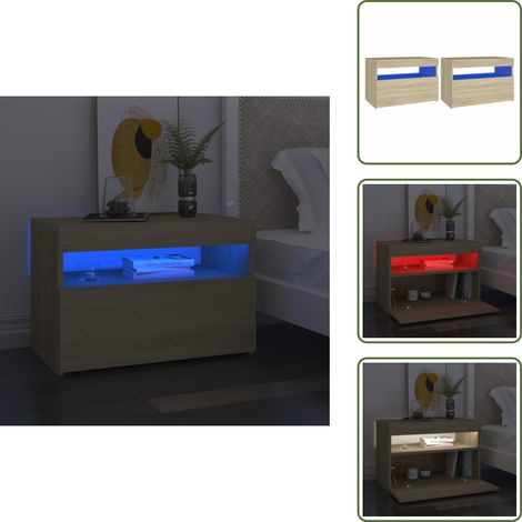 Comodino moderno - vidaXL Comodini con Luci LED 2 pz Rovere Sonoma 60x35x40 cm - Comodino con luce automatica