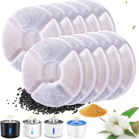 Lot de 10 filtres pour fontaines à eau pour chats, diamètre 12,7 cm, diamètre intérieur 3,5 cm, filtres de rechange pour fontaines à eau pour chats (1/5)