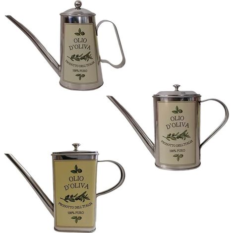 Oliera in acciaio da 500ml mezzo litro beccuccio versatore dispenser olio per tavola  cucina bar pub ristorante - decoro: Oliera rotonda da 500ml (1/5)