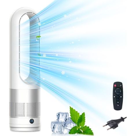 Ventilateur tour sans pales, 14x14x56 cm, 40 watts, minuterie 8 heures et économie d'énergie, télécommande. (1/5)