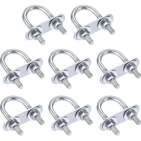 Rond Boulon U 0.79"(20mm) Largeur Interne 50mm Longueur Acier M6 avec écrou Plaque Rondelle 8 Ensembles (1/4)