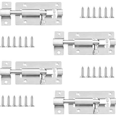 4 Pièces Verrou Porte,Loquet Porte Inox Interieure et Exterieur pour Fenêtres, Clôtures (Style 1)