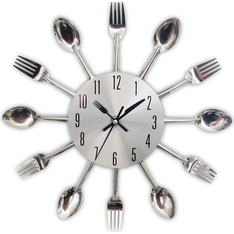 1 Horloge murale effet miroir 3D avec couverts design cuisine salle à manger pile AA (1/5)