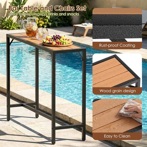 Outdoor Bar Table, 120 x 38 x 98 cm, Tavolo da Giardino Cortile con Piano Impermeabile, Tavolo da Bar Alto con Piedini Regolabili, adatto per Terrazza, Bordo Piscina, Soggiorno, Marrone (1/5)