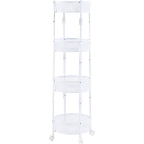 Chariot de service desserte cuisine salon meuble de rangement avec 4 étagères acier 123 x 38 cm blanc (1/5)