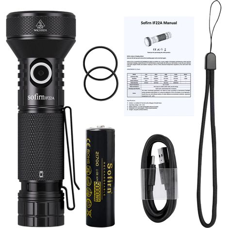 Lampe torche 2100 lumens, mode feu arrière 21700 W, portée de 629 mètres, rechargeable par USB-C (1/5)