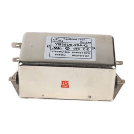 Filtre secteur RS PRO, 20A max, 2 phases, 250 V c.a. max, Montage sur châssis ( Prix pour 1 )