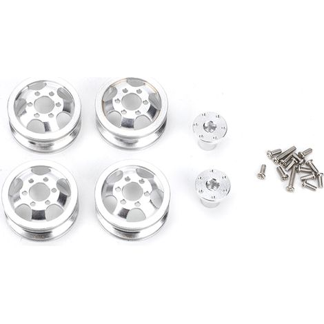 4 Pièces Jante de Voiture Télécommandée Argentée avec Adaptateur Long pour Modèles RC WPL 1/16 (1/5)