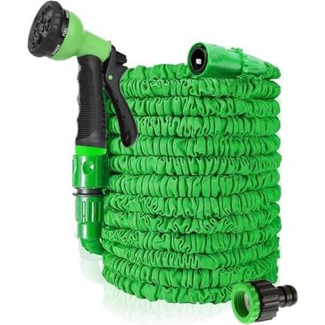 Ausziehbarer Gartenschlauch, 7,5 m/15 m/22,5 m/30 m/37,5 m, 3-fach verlängerbar, extrem flexibel, auslaufsicher, leicht und einfach zu verstauen (Grün, 30 m) (1/5)